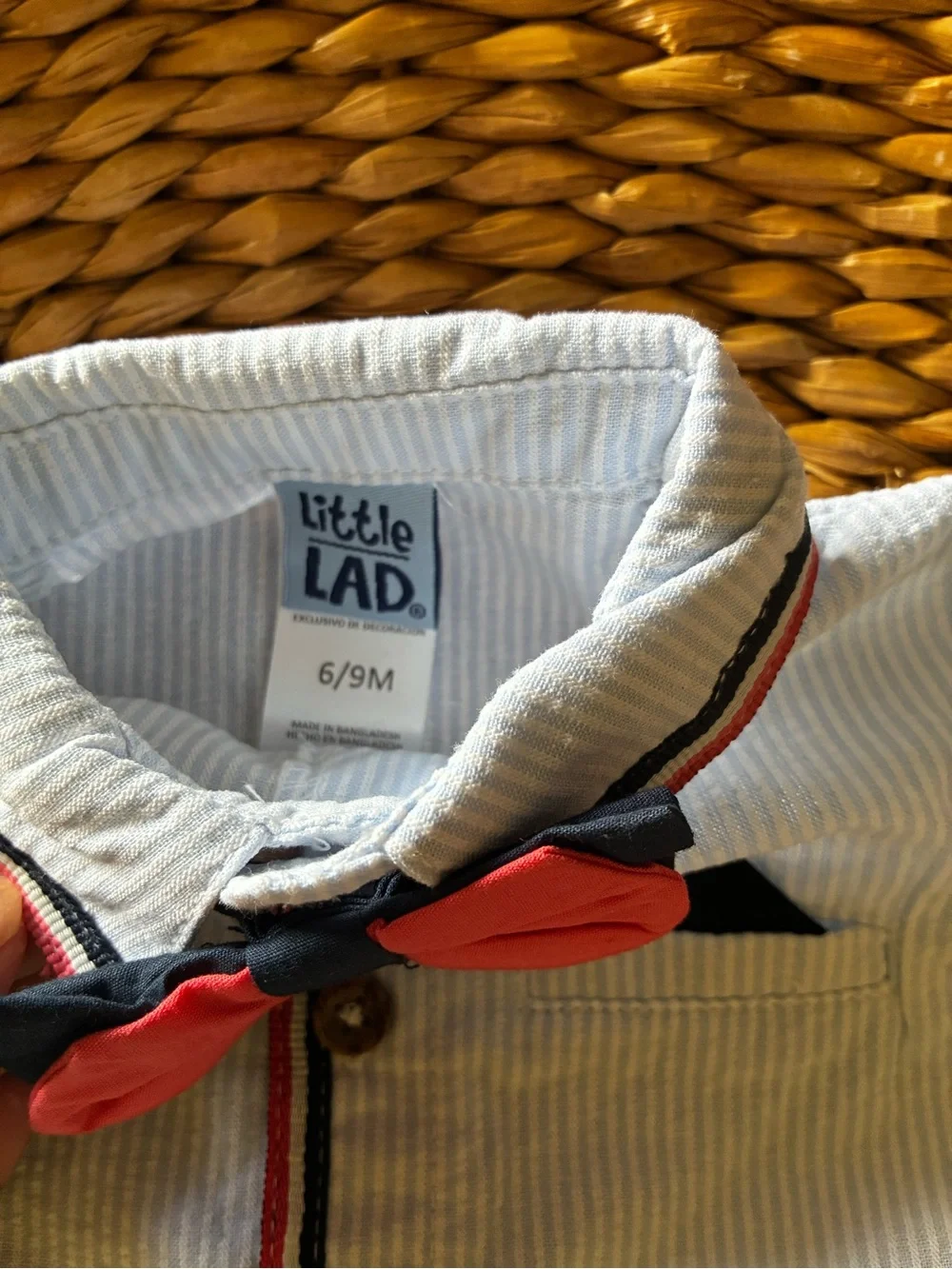 Little LAD White Short-Sleeve Romper with Red Bow Tie